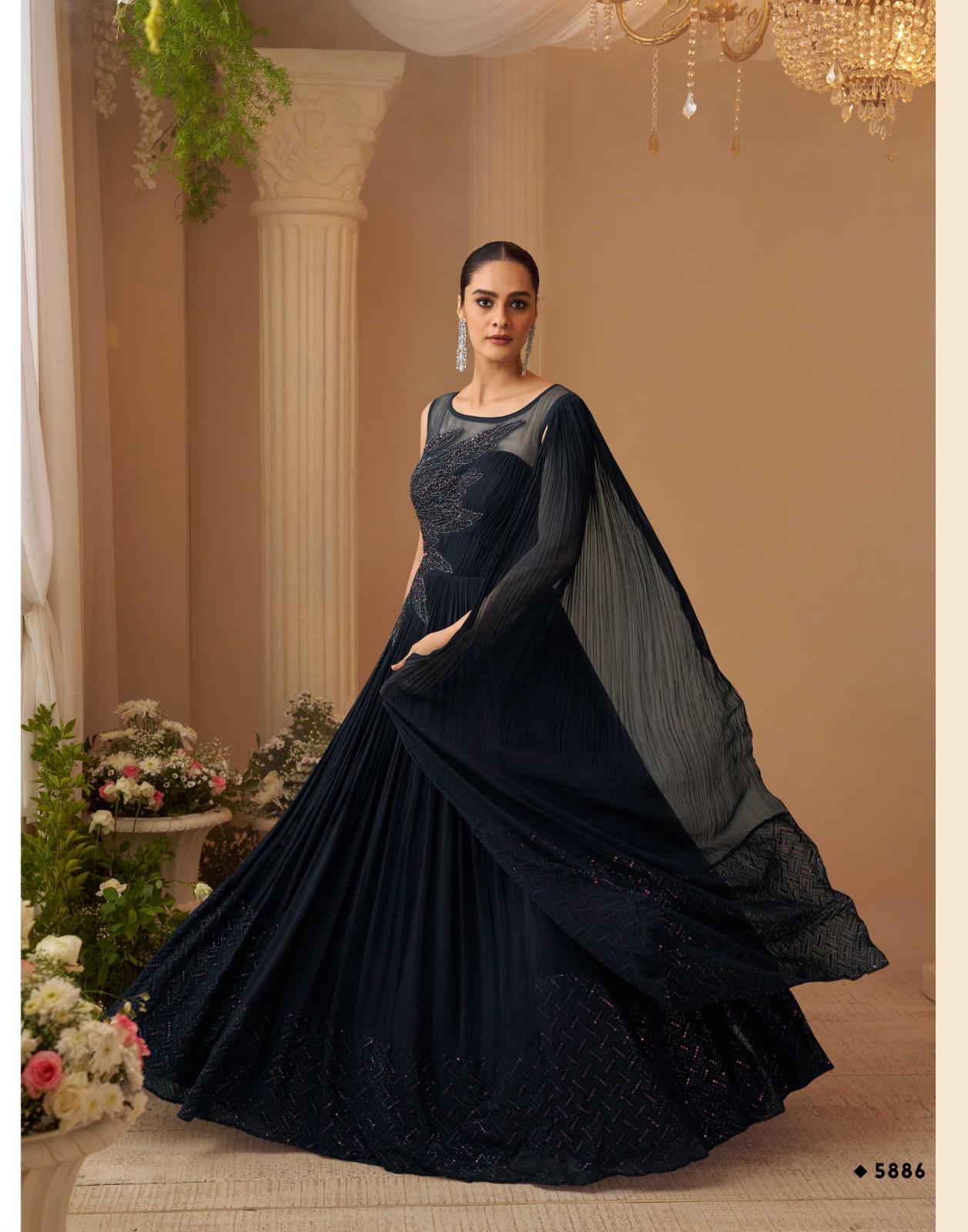 Sayuri Aarohi Premium Chinon Silk Gown – Free Size Stitched