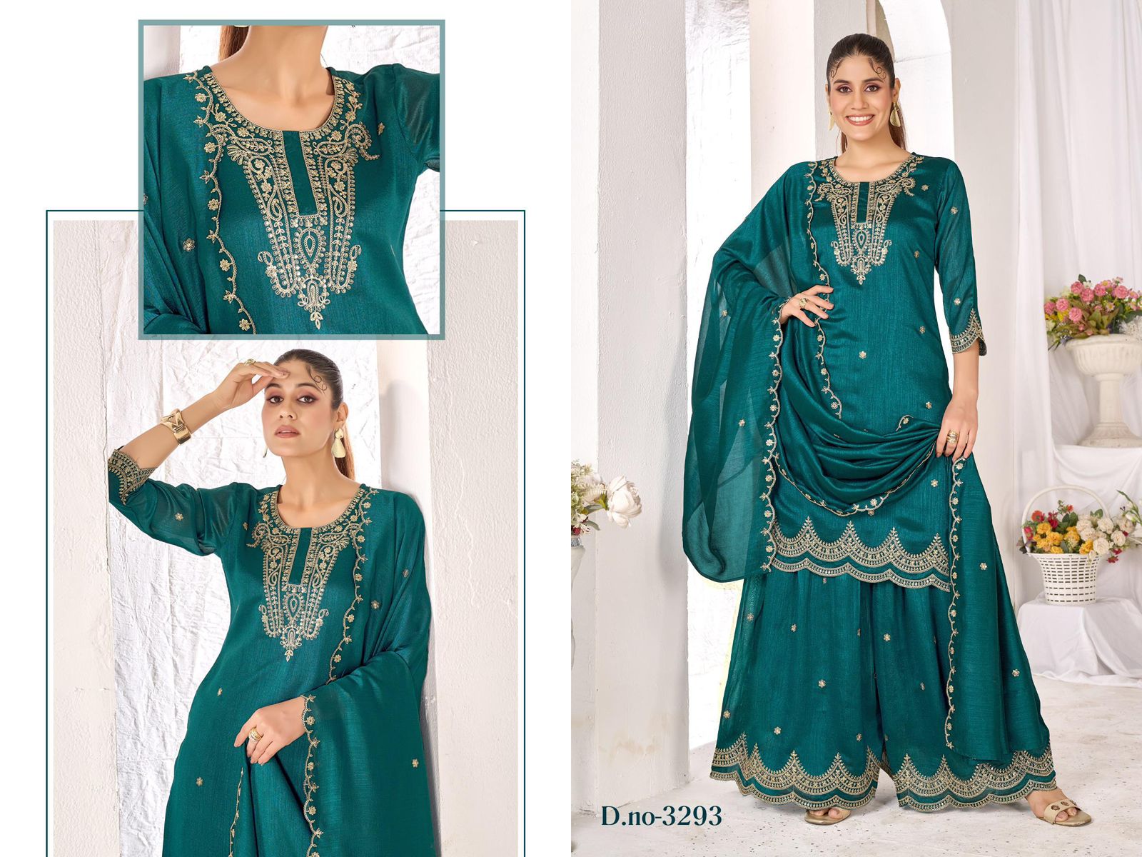 Premium Vichitra Embroidered Suit Set