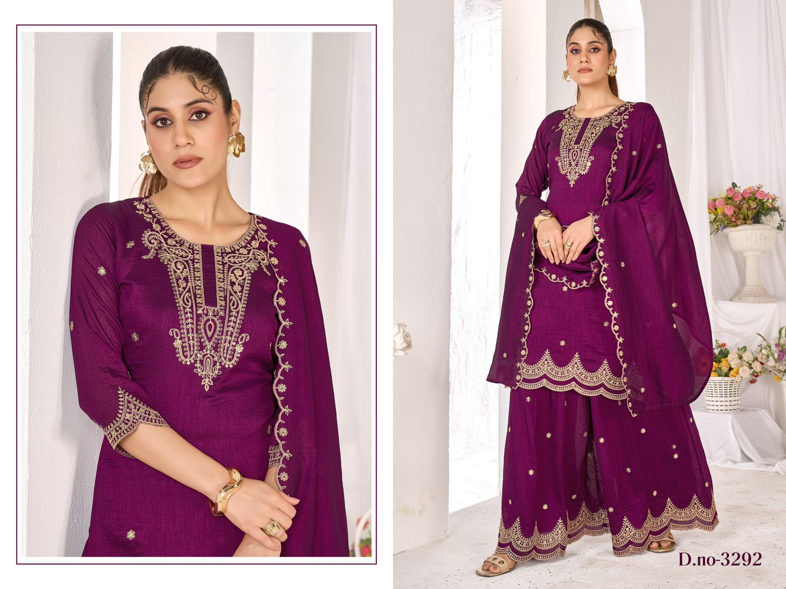 Premium Vichitra Embroidered Suit Set