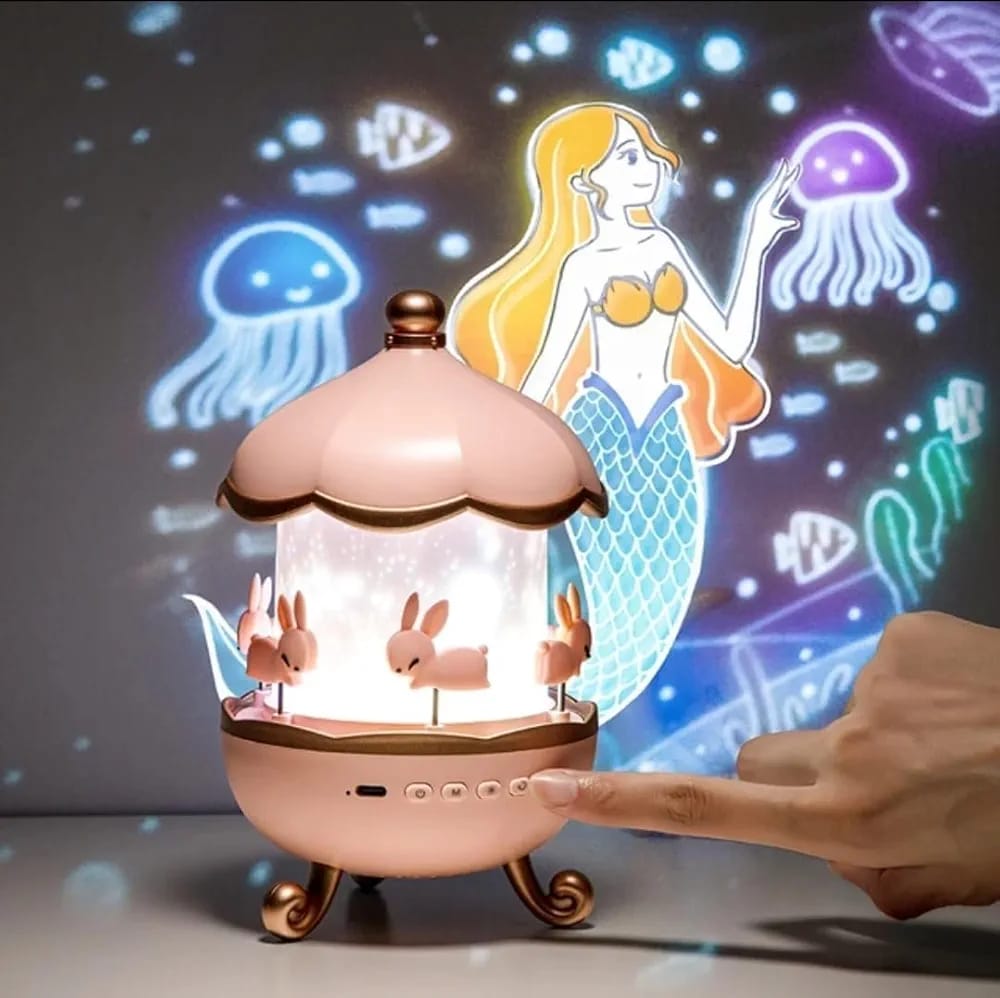Dreamy Carousel Night Light for Kids | 3D Ocean & Bunny Projection Lamp