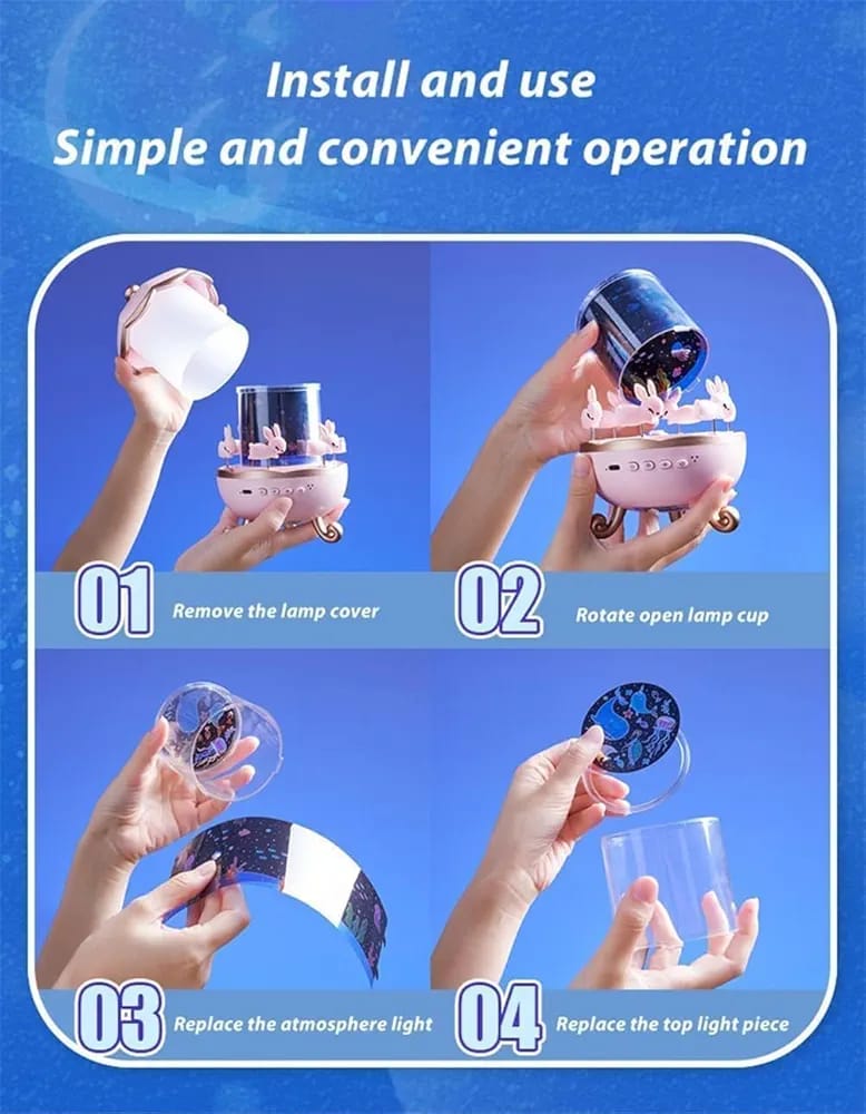 Dreamy Carousel Night Light for Kids | 3D Ocean & Bunny Projection Lamp