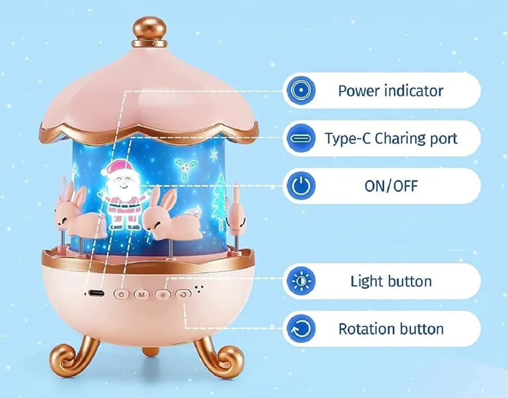 Dreamy Carousel Night Light for Kids | 3D Ocean & Bunny Projection Lamp