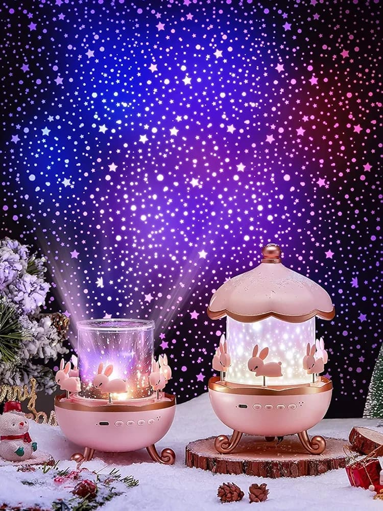 Dreamy Carousel Night Light for Kids | 3D Ocean & Bunny Projection Lamp