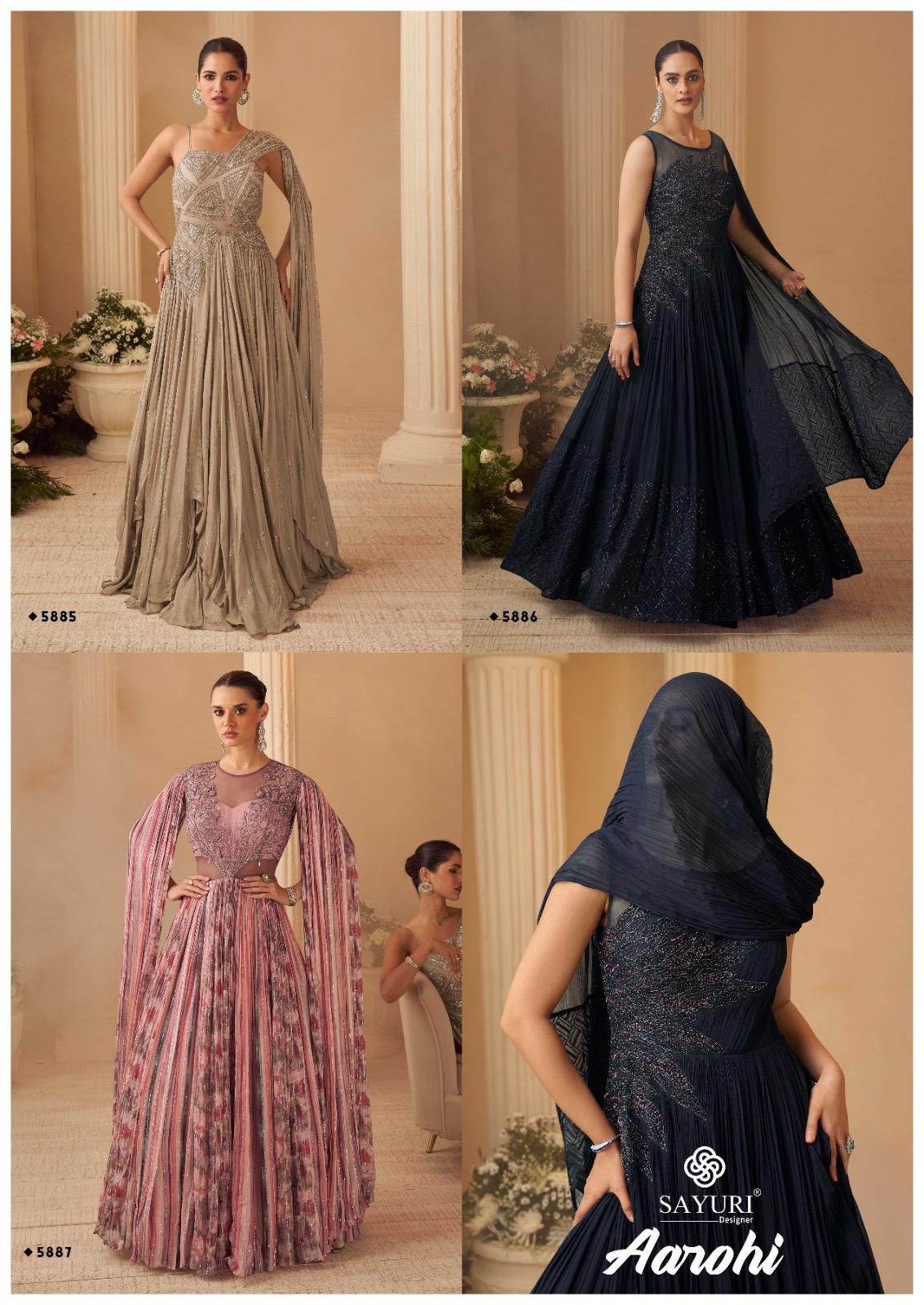 Sayuri Aarohi Premium Chinon Silk Gown – Free Size Stitched